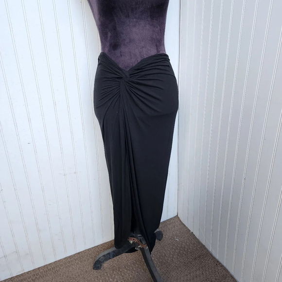 SHEIN Womens Black Stretch Prive Twist Front Split Thigh Pull On Skirt Sz L - Picture 1 of 13